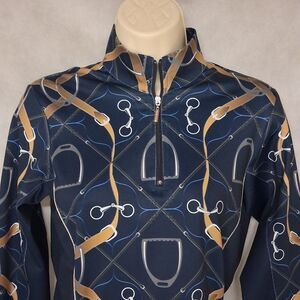 Arista Equestrian Quarter Zip Riding Top Women's Small Navy Blue Bits Stirrups